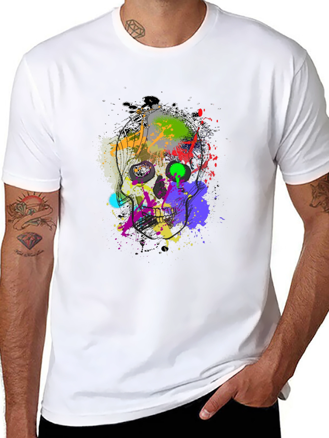 Abstract Splatter Skull Graphic Black T-Shirt