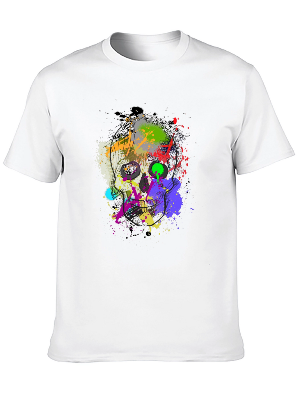 Abstract Splatter Skull Graphic Black T-Shirt
