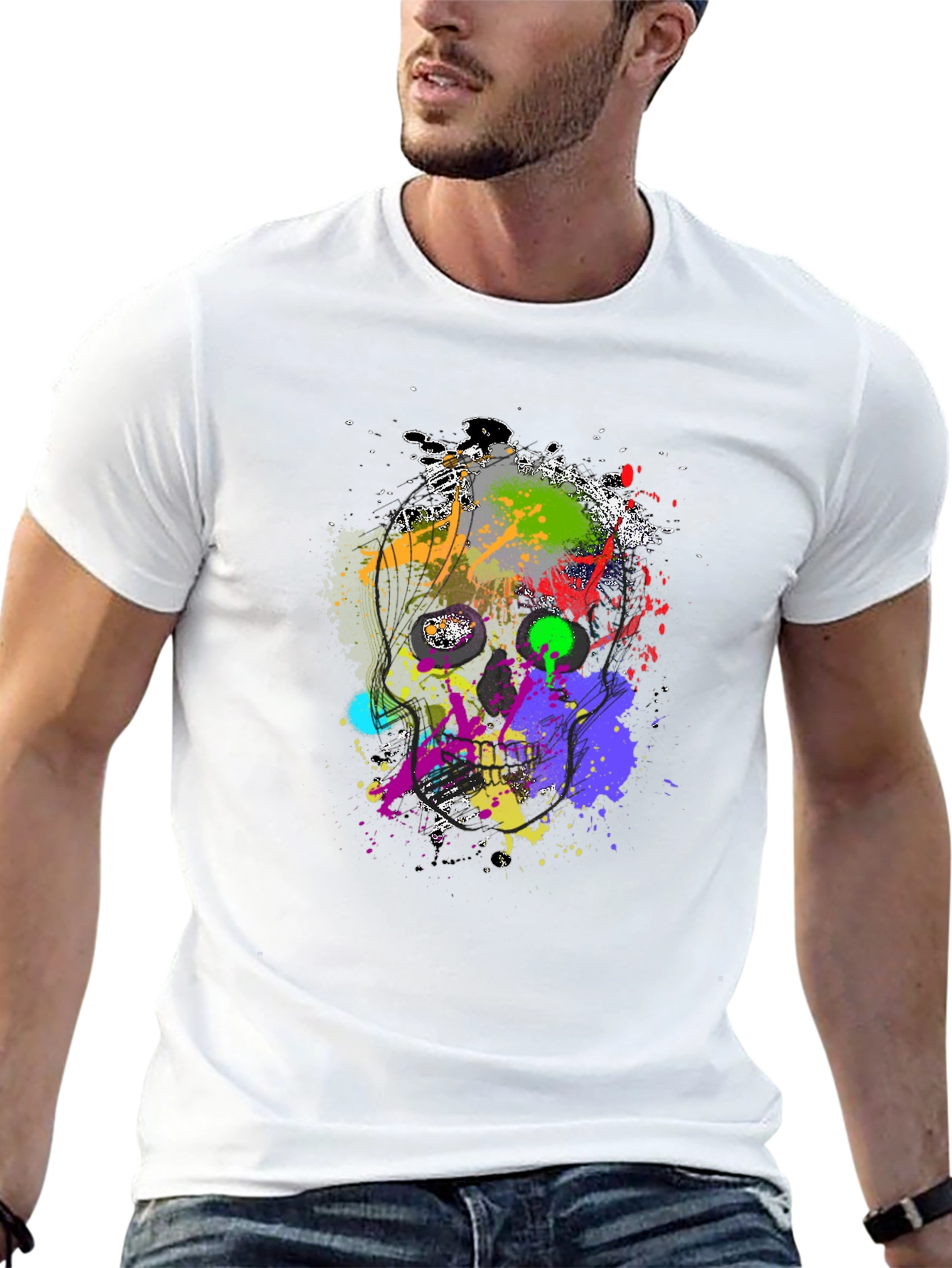 Abstract Splatter Skull Graphic Black T-Shirt