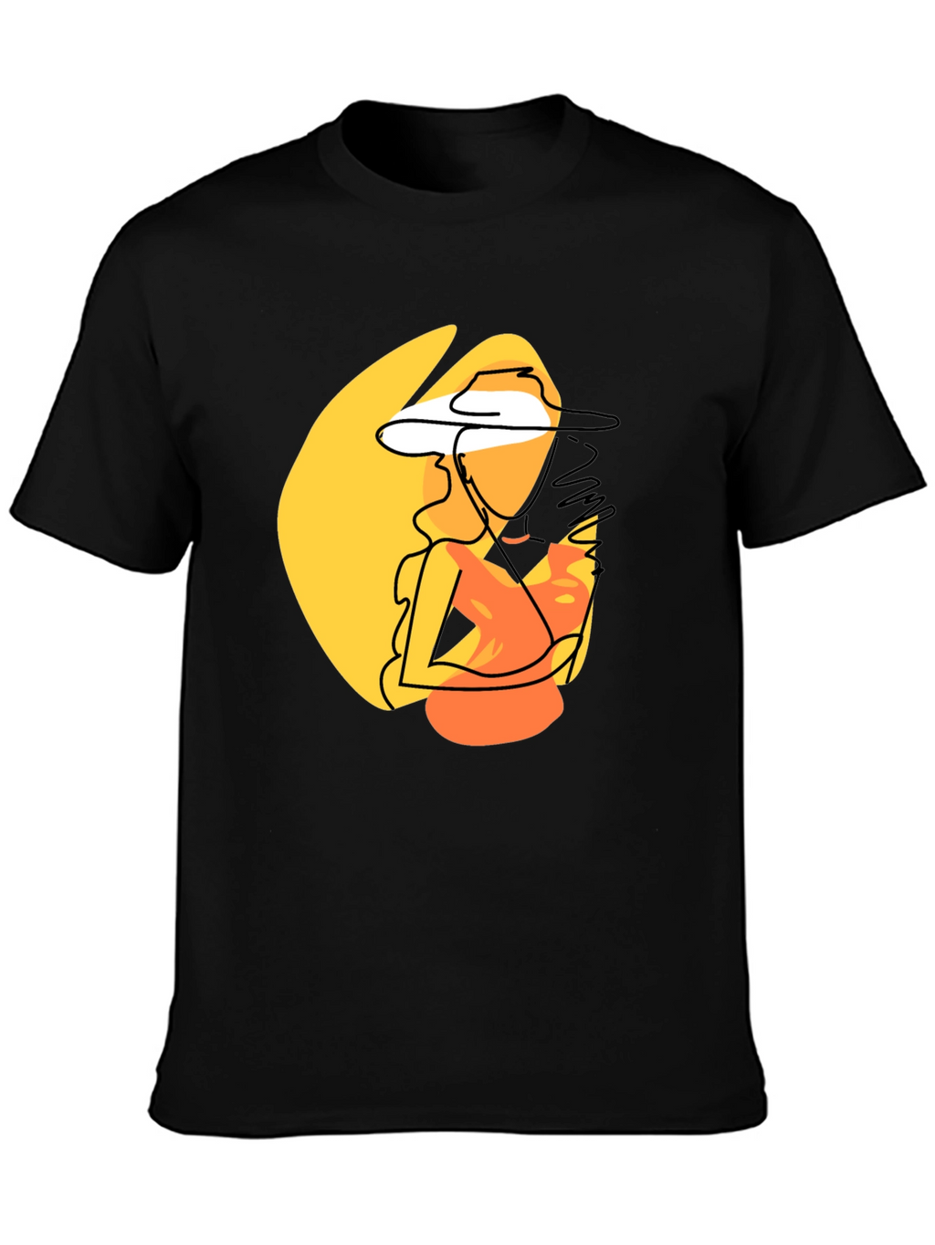 Abstract Woman Graphic Print T-Shirt - Black