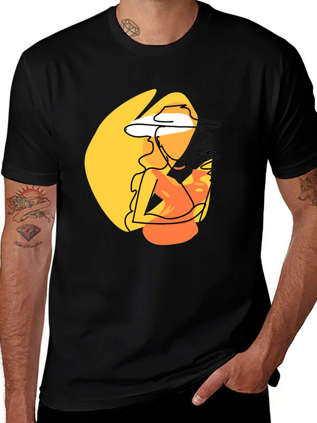 Abstract Woman Graphic Print T-Shirt - Black