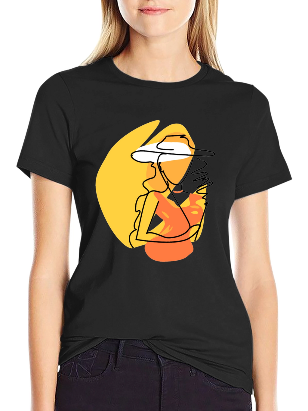 Abstract Woman Graphic Print T-Shirt - Black