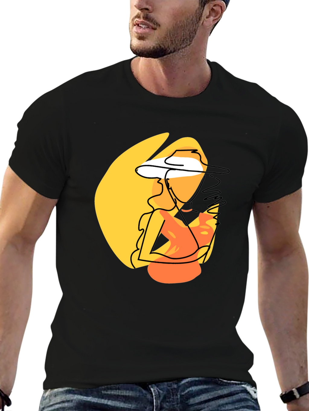 Abstract Woman Graphic Print T-Shirt - Black