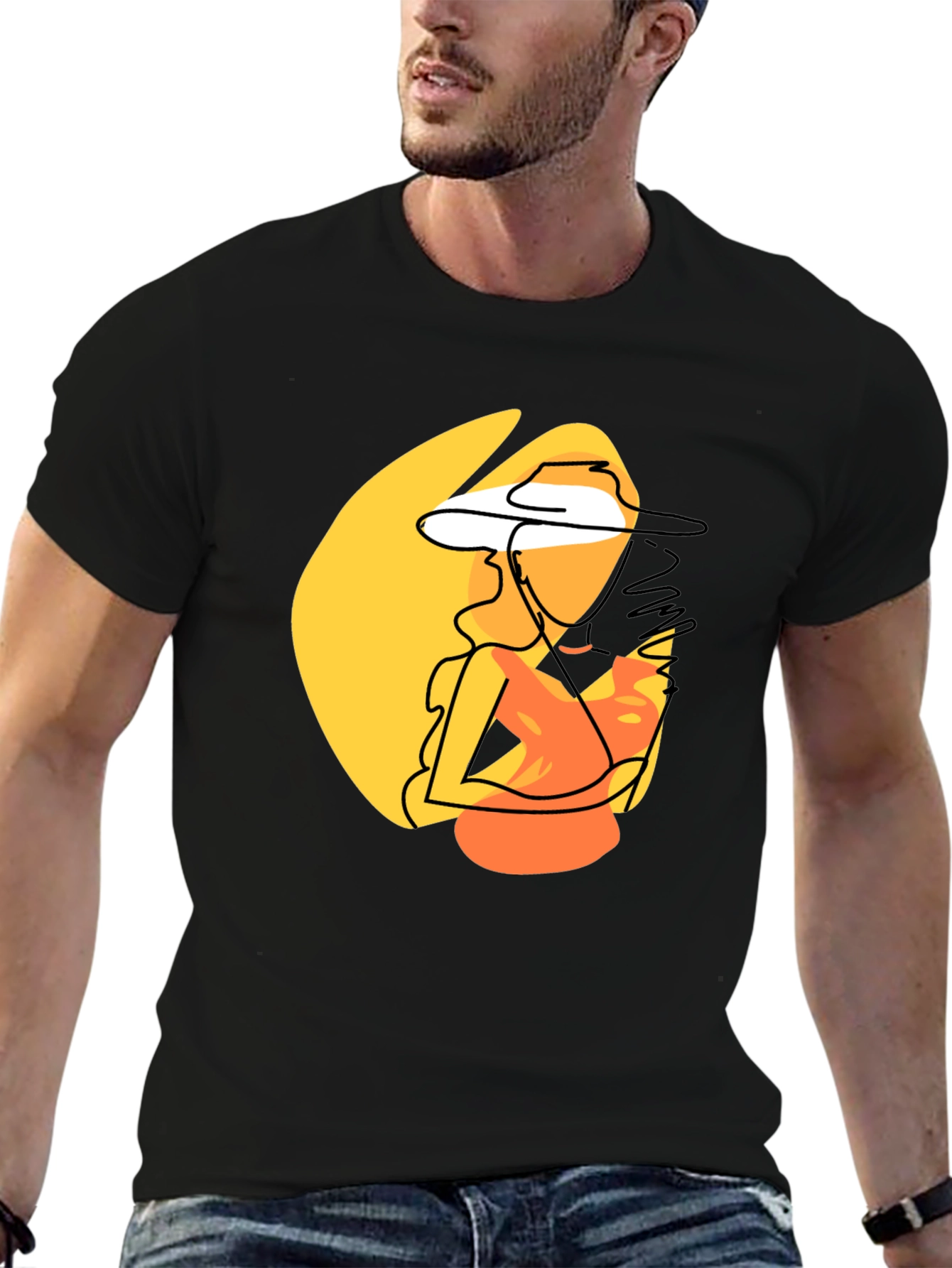 Abstract Woman Graphic Print T-Shirt - Black