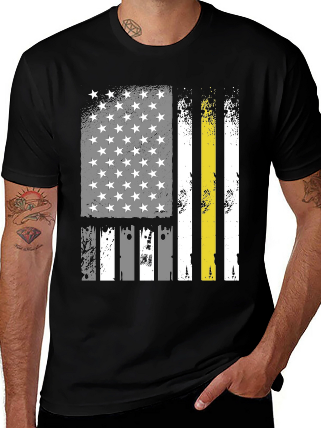 American Flag Thin Yellow Line Black T-Shirt