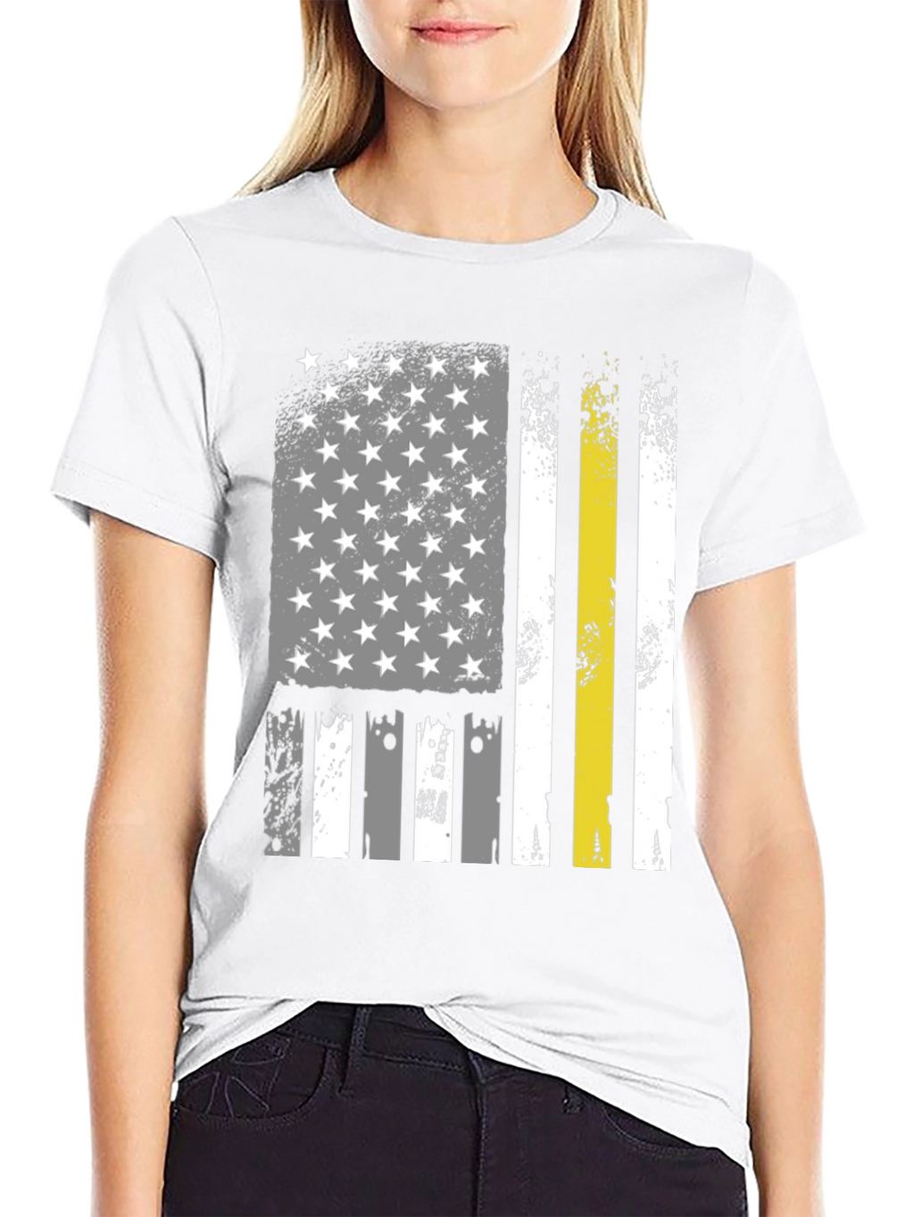 American Flag Thin Yellow Line Black T-Shirt