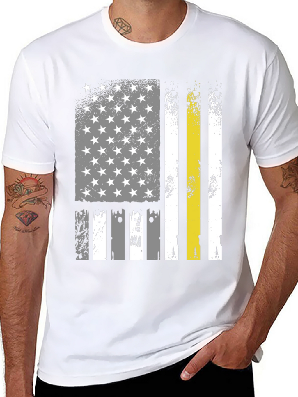 American Flag Thin Yellow Line Black T-Shirt