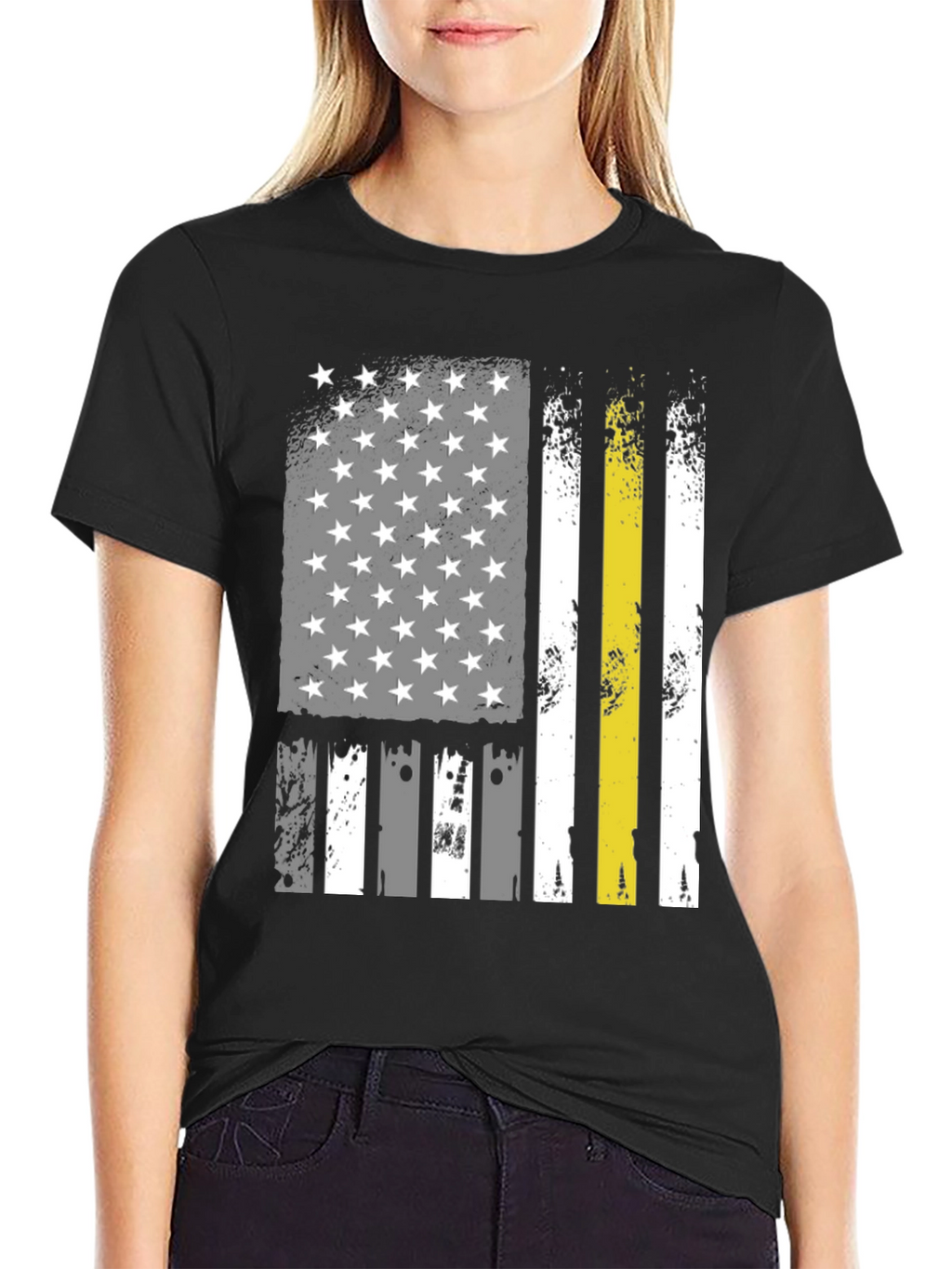 American Flag Thin Yellow Line Black T-Shirt