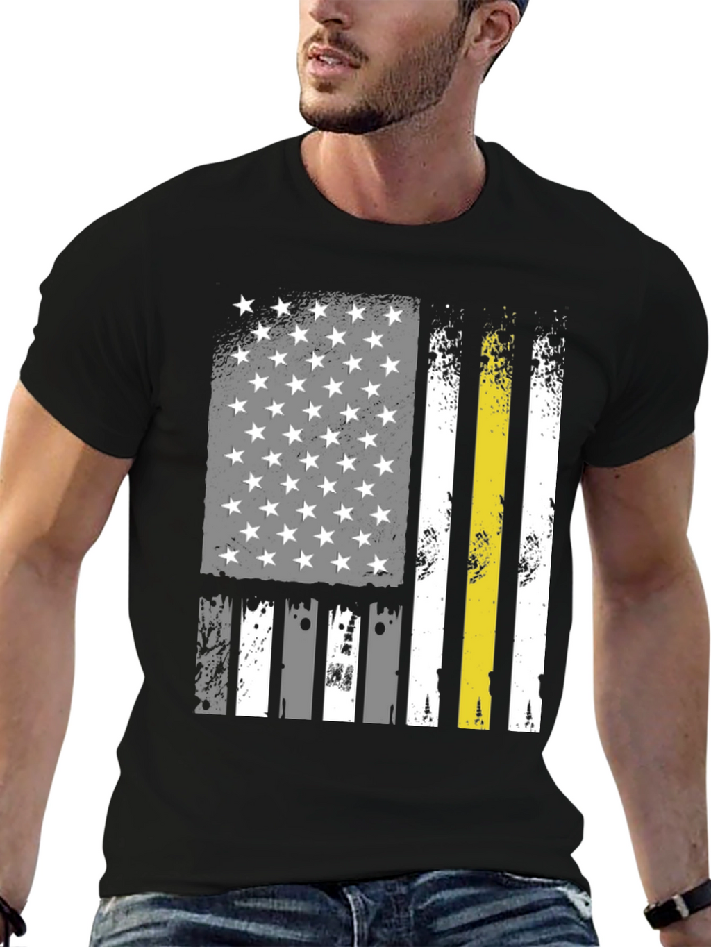 American Flag Thin Yellow Line Black T-Shirt