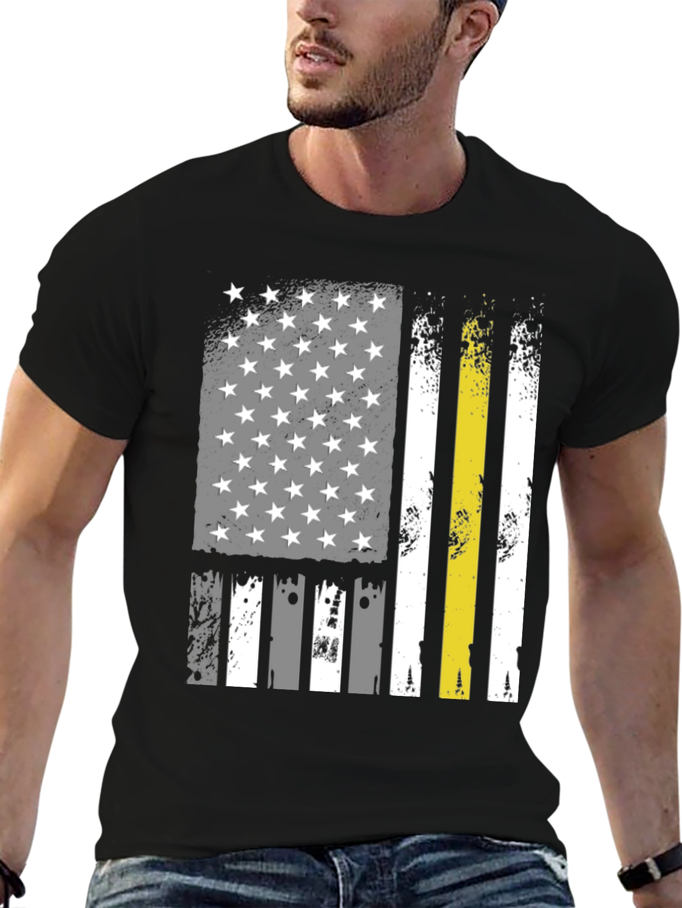 American Flag Thin Yellow Line Black T-Shirt