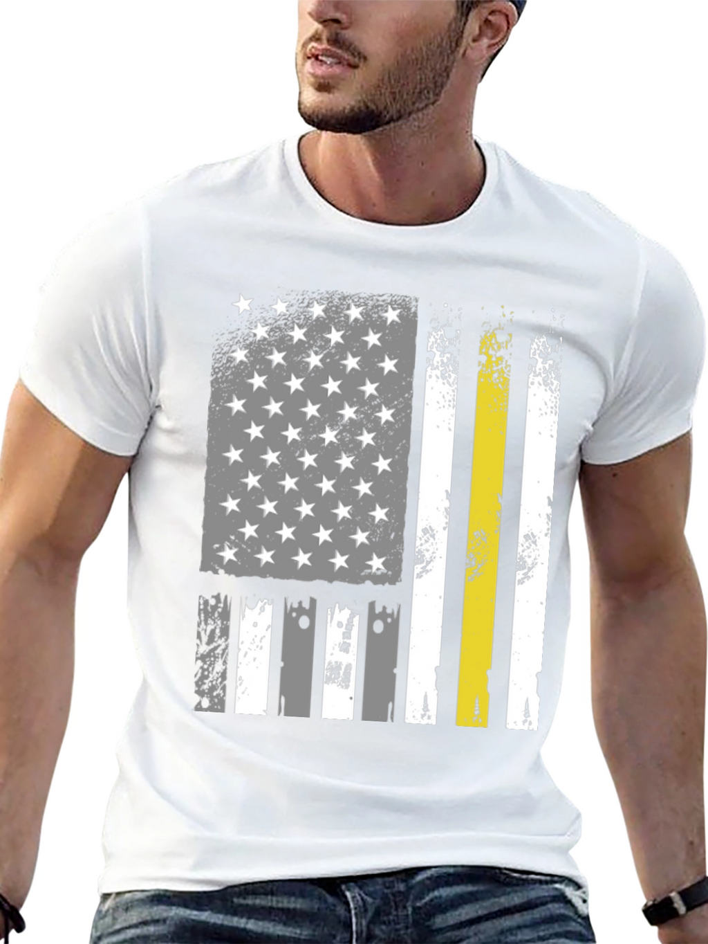 American Flag Thin Yellow Line Black T-Shirt