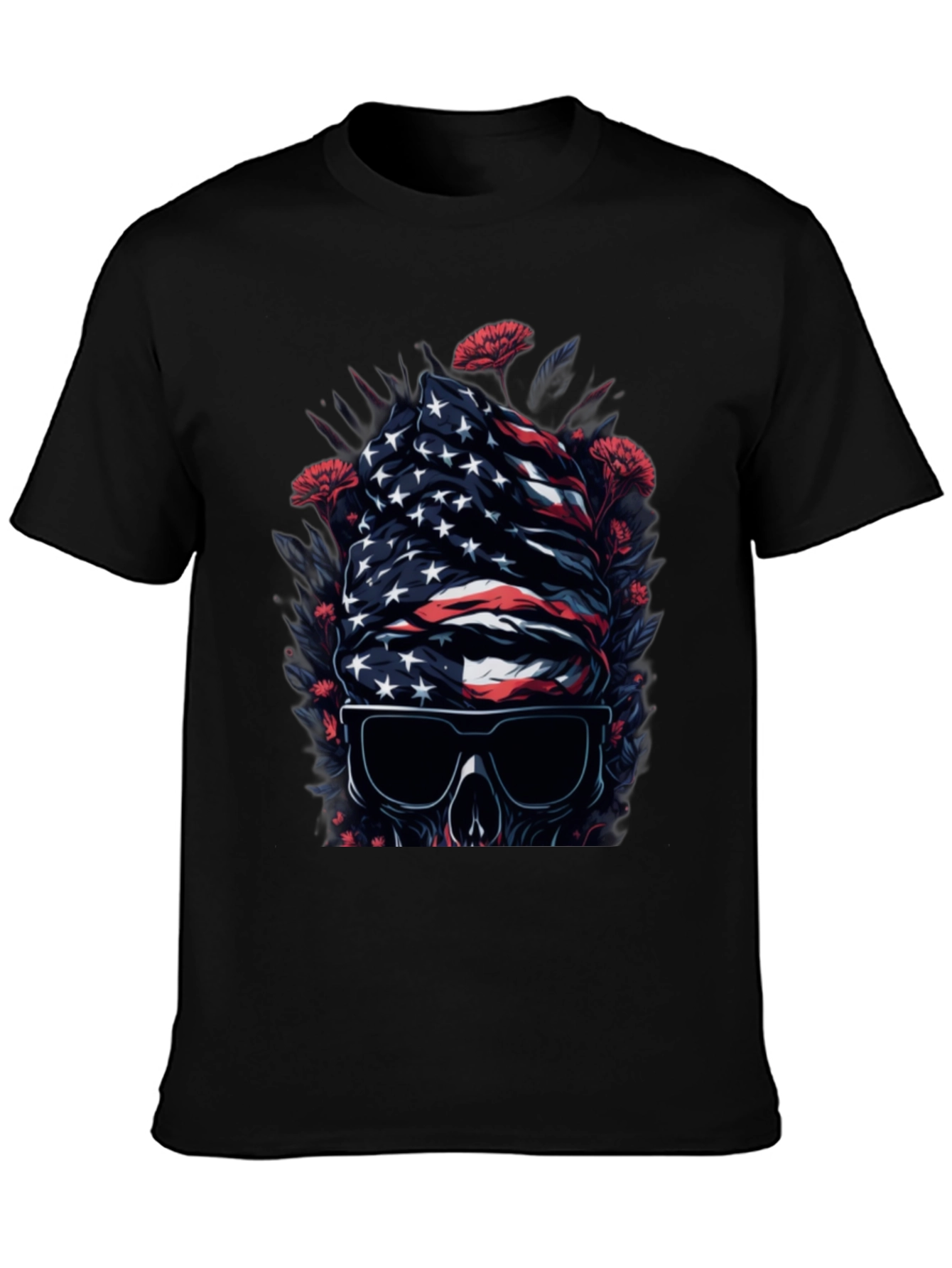 American Flag Skull Graphic Tee - Patriotic Style