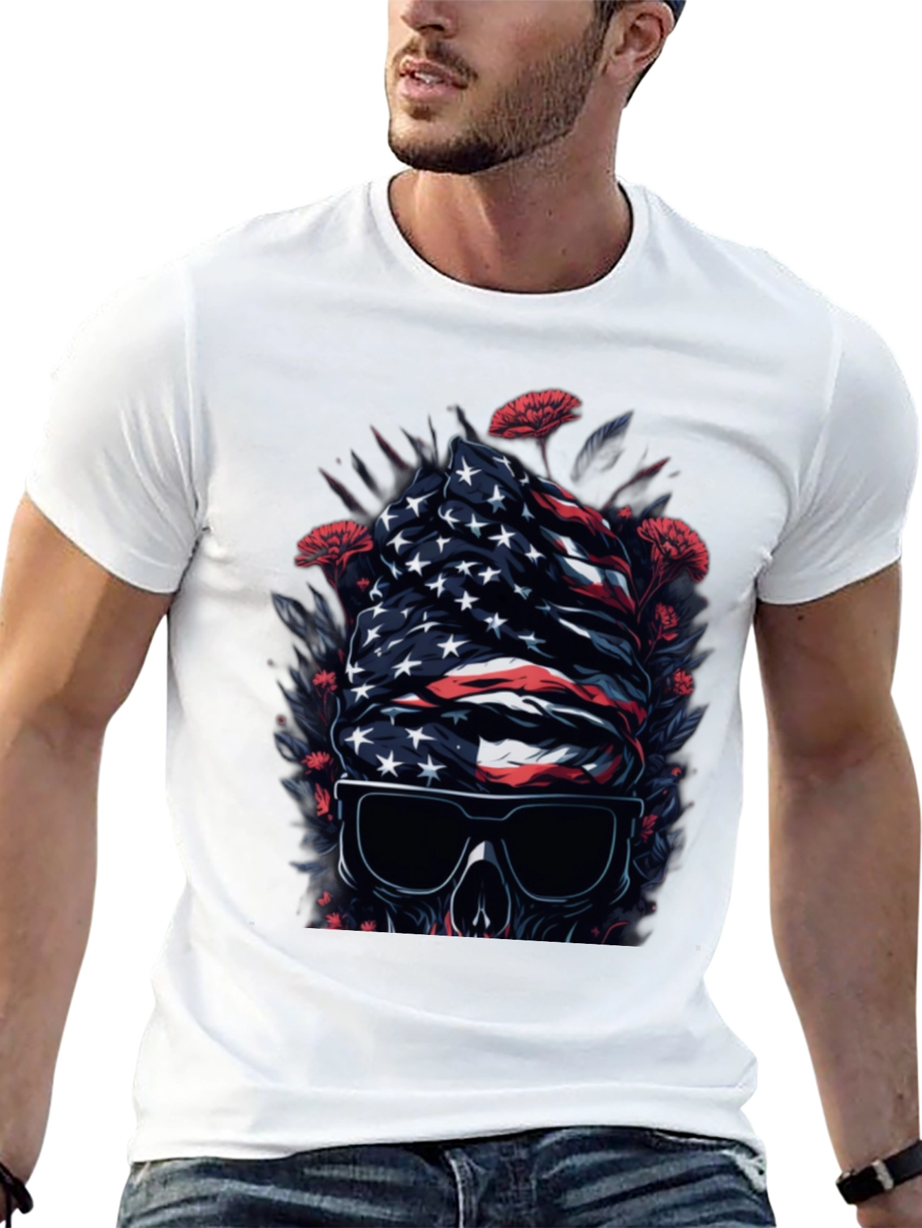 American Flag Skull Graphic Tee - Patriotic Style