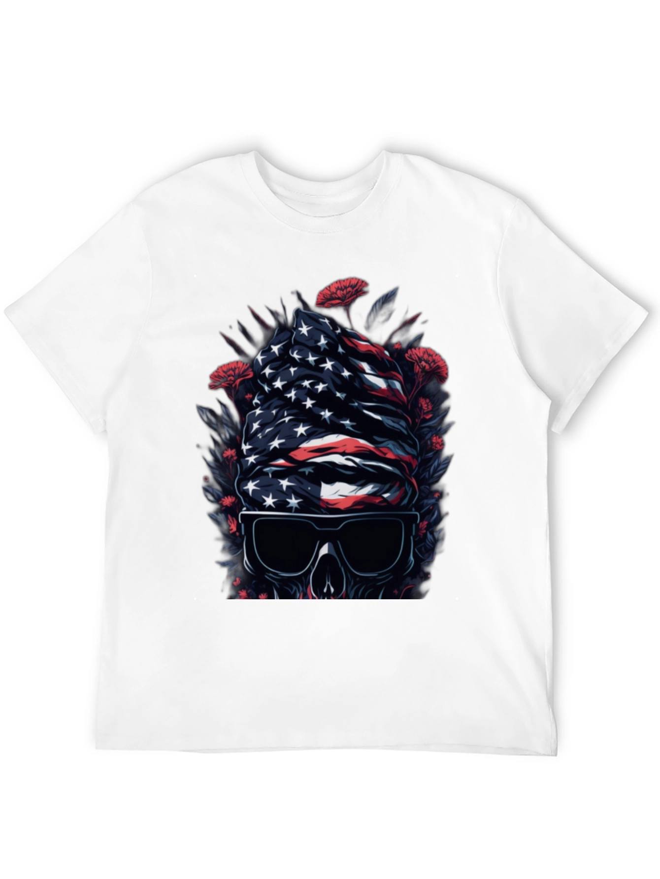 American Flag Skull Graphic Tee - Patriotic Style