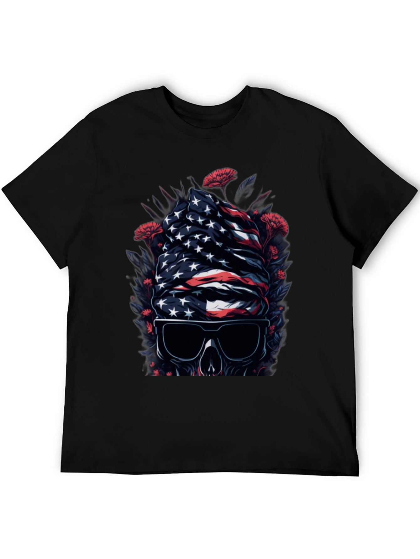 American Flag Skull Graphic Tee - Patriotic Style