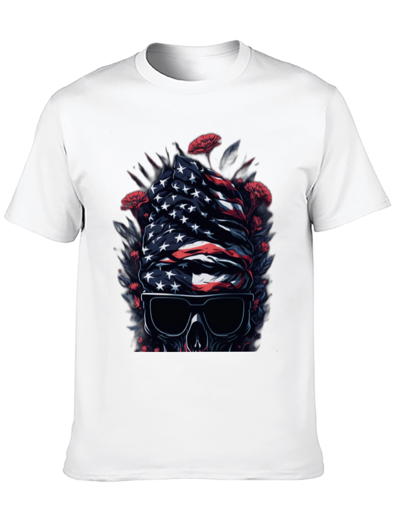 American Flag Skull Graphic Tee - Patriotic Style