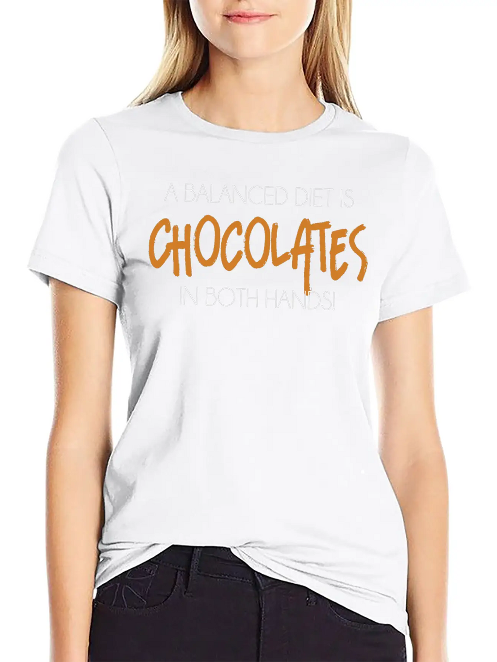 A Balanced Diet Is Chocolates In Both Hands T-Shir Classic Crew Neck Graphic Tee – Everyday Minimal Look