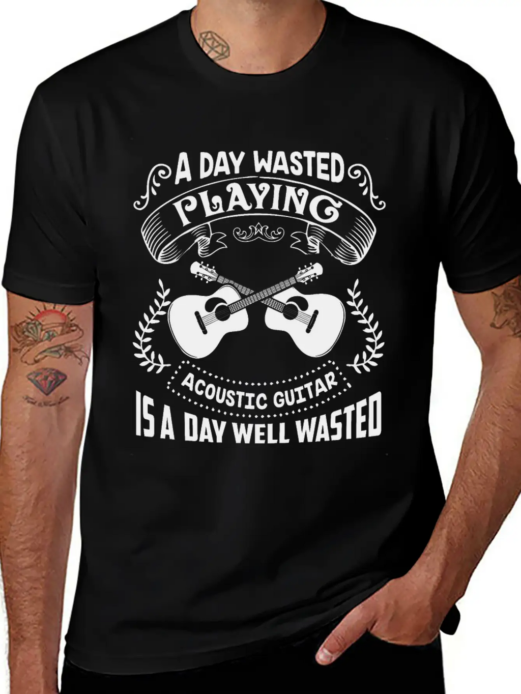 A Day Wasted Playing Acoustic Guitar Shirt Basic Graphic T-Shirt – Daily Comfort In Soft Cotton