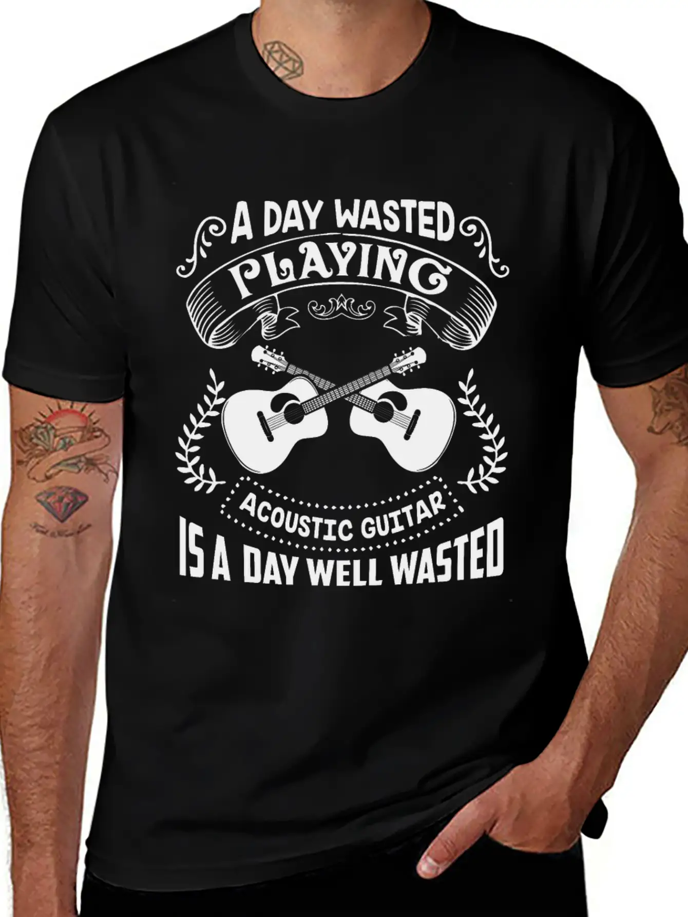 A Day Wasted Playing Acoustic Guitar Shirt Basic Graphic T-Shirt – Daily Comfort In Soft Cotton