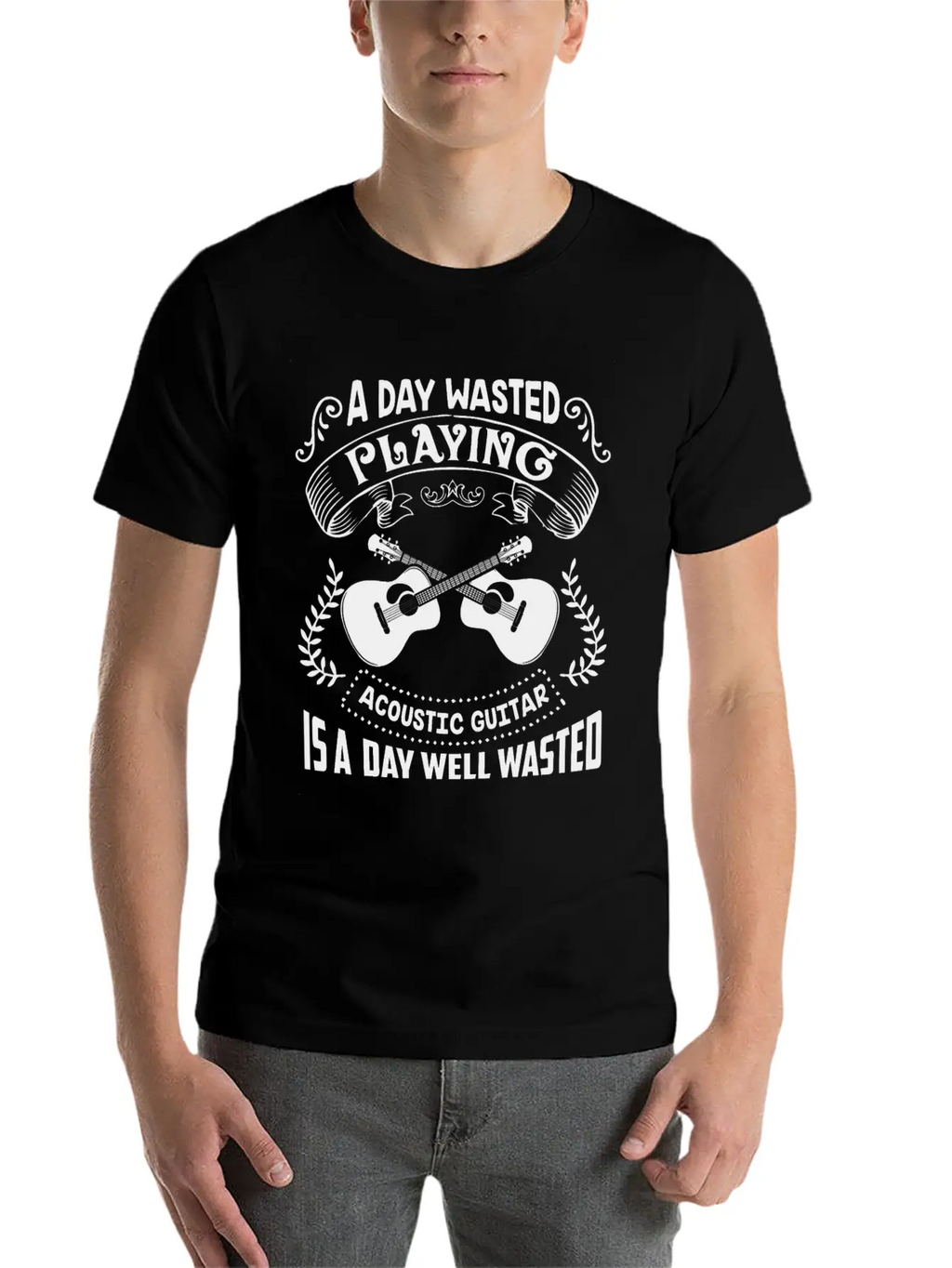 A Day Wasted Playing Acoustic Guitar Shirt Basic Graphic T-Shirt – Daily Comfort In Soft Cotton