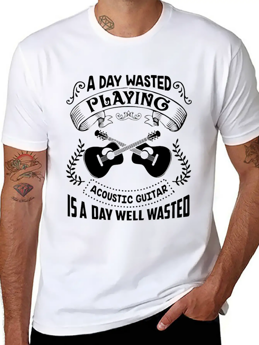 A Day Wasted Playing Acoustic Guitar Shirt Basic Graphic T-Shirt – Daily Comfort In Soft Cotton