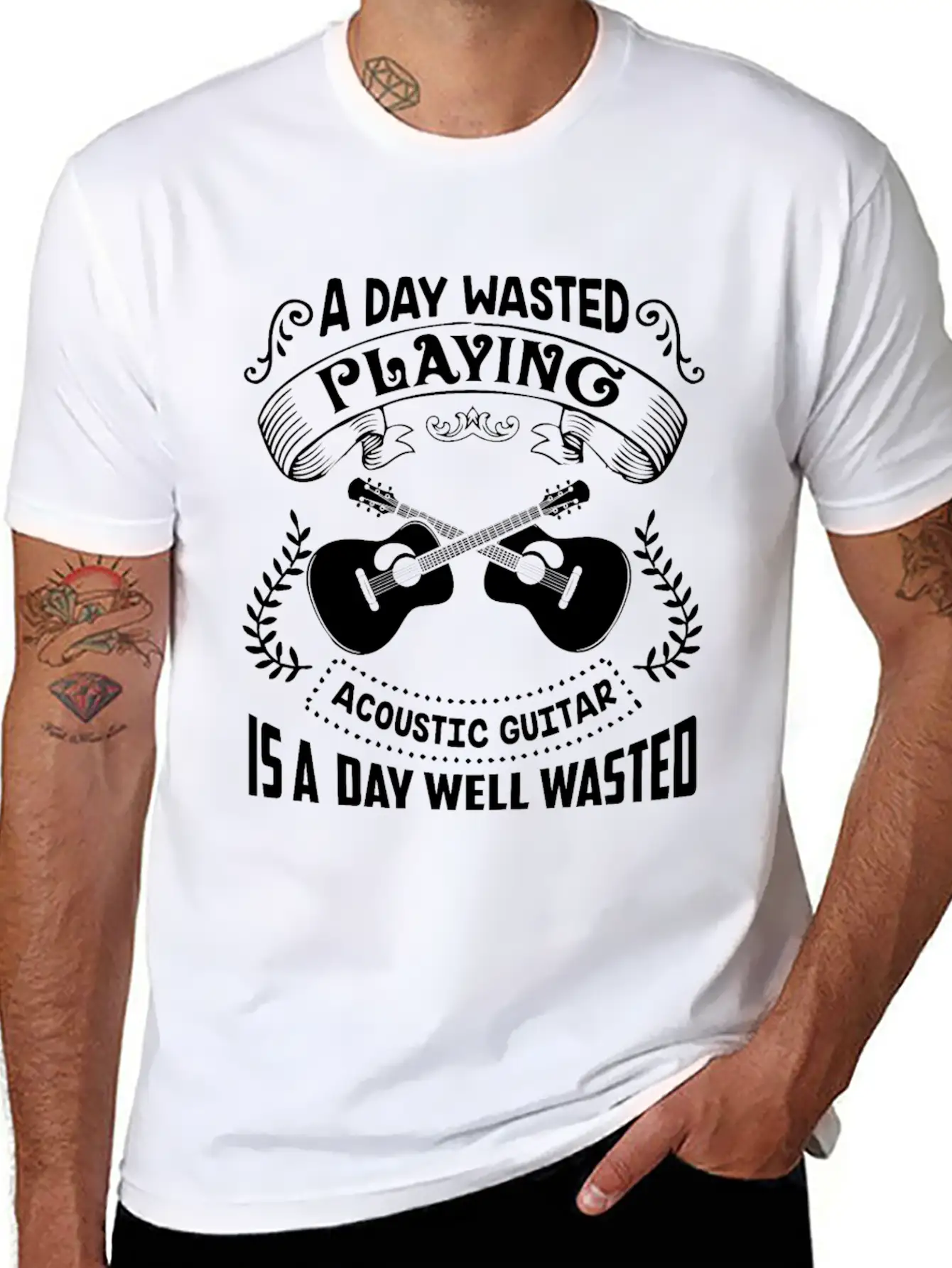A Day Wasted Playing Acoustic Guitar Shirt Basic Graphic T-Shirt – Daily Comfort In Soft Cotton