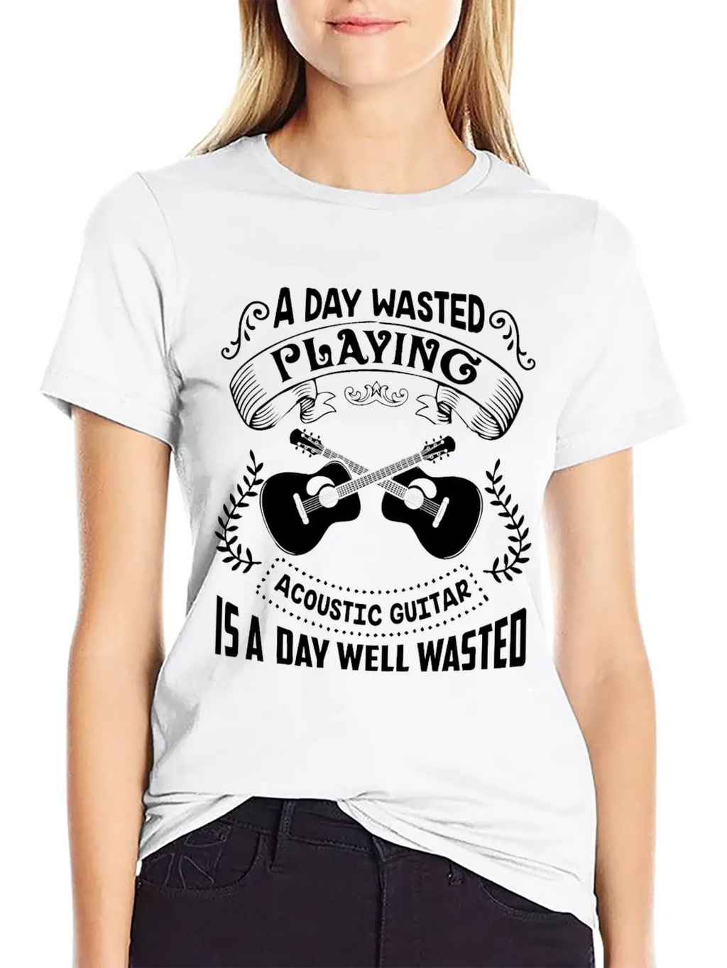 A Day Wasted Playing Acoustic Guitar Shirt Basic Graphic T-Shirt – Daily Comfort In Soft Cotton