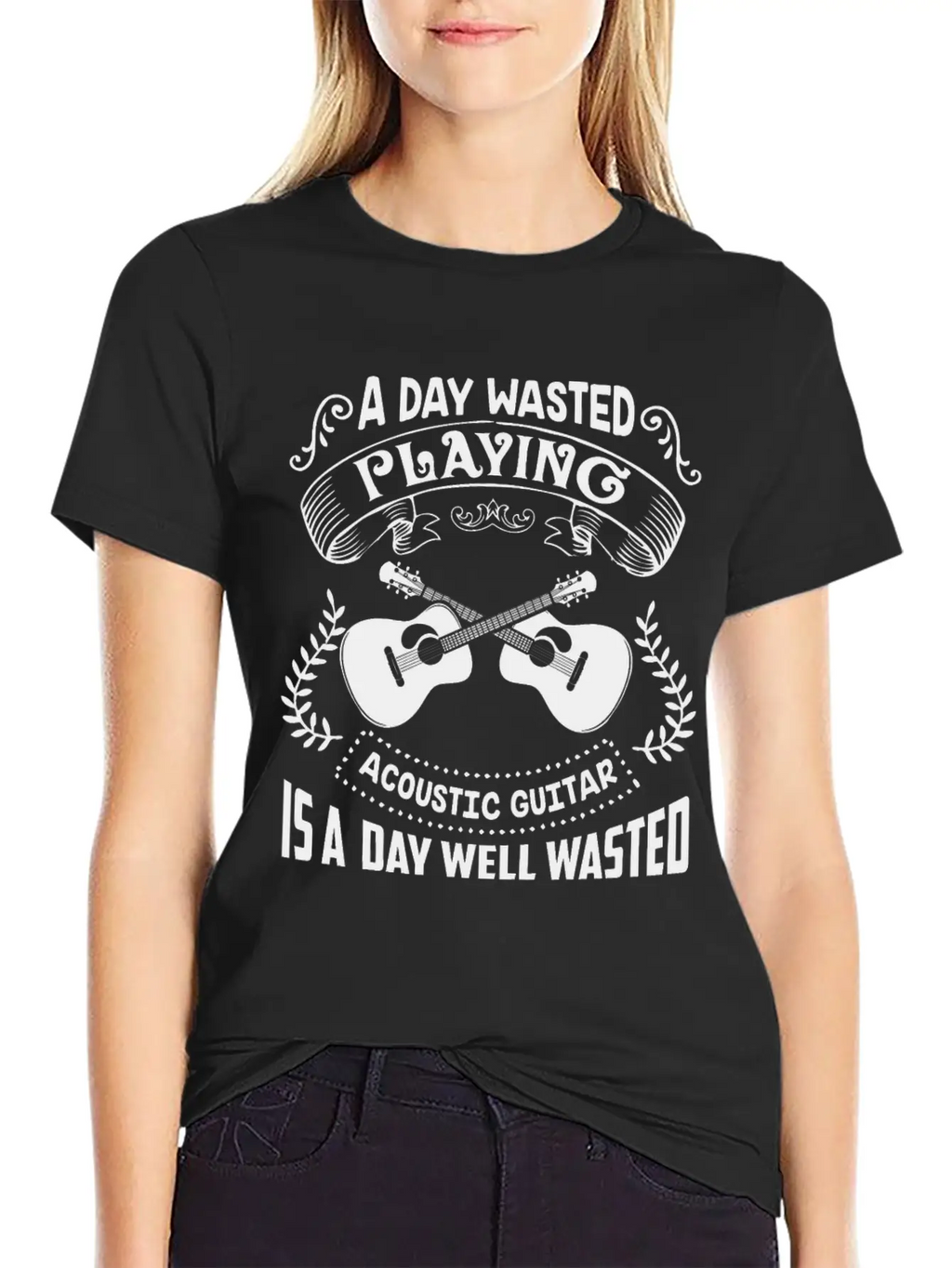 A Day Wasted Playing Acoustic Guitar Shirt Basic Graphic T-Shirt – Daily Comfort In Soft Cotton