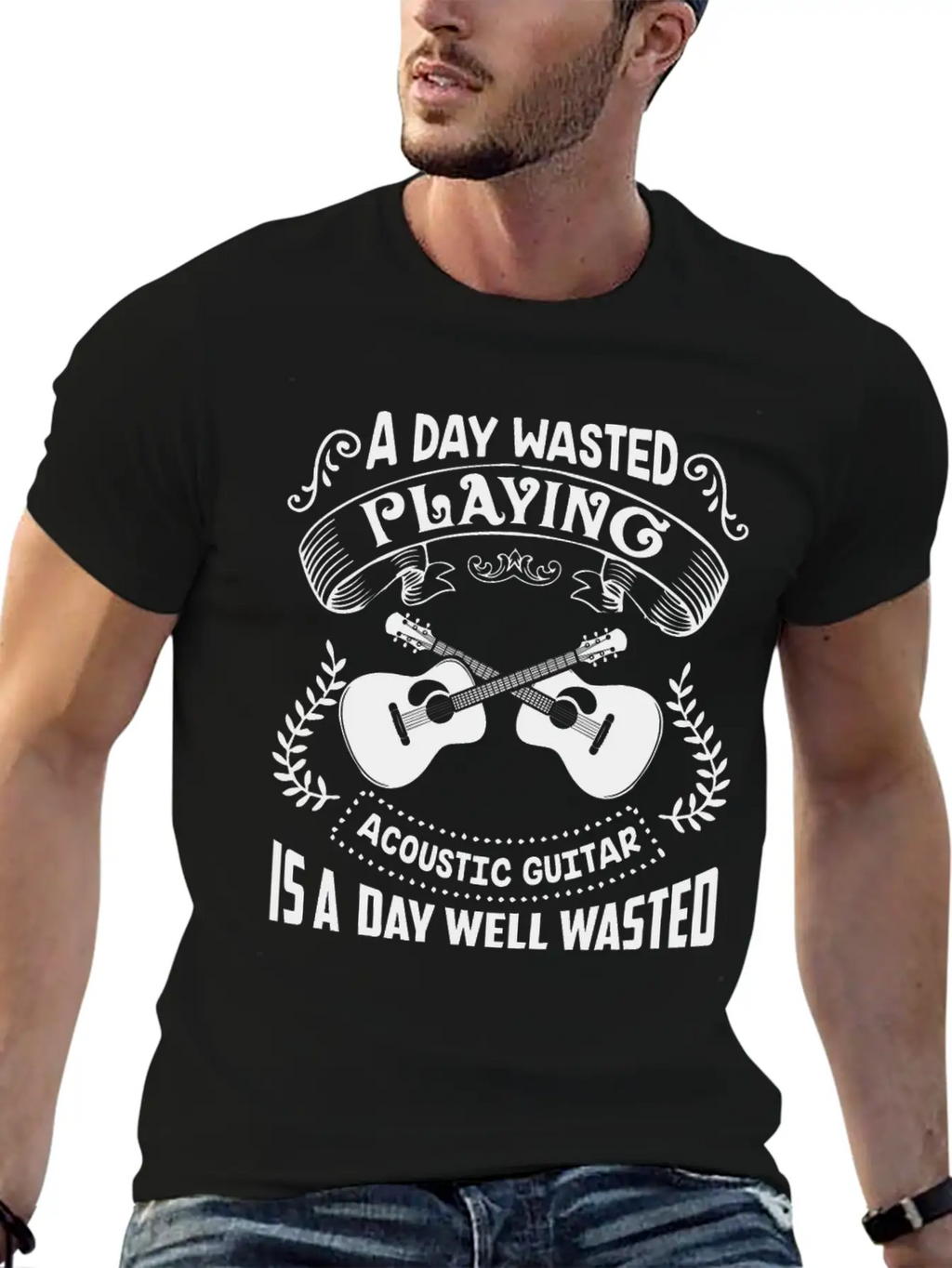 A Day Wasted Playing Acoustic Guitar Shirt Basic Graphic T-Shirt – Daily Comfort In Soft Cotton