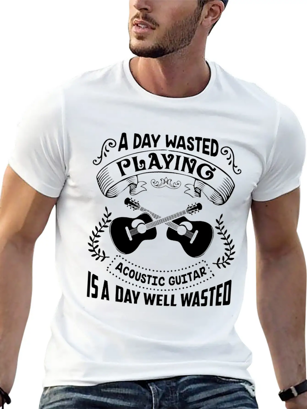 A Day Wasted Playing Acoustic Guitar Shirt Basic Graphic T-Shirt – Daily Comfort In Soft Cotton