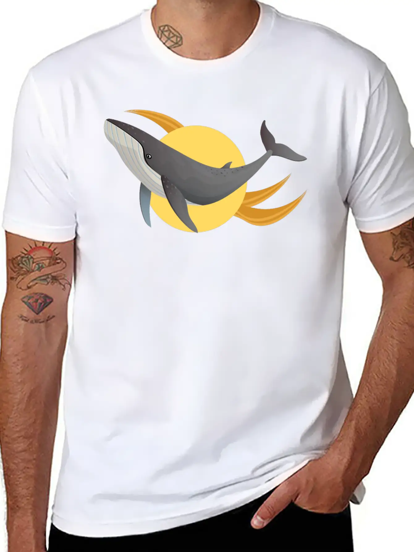 A Distinctive Whale With A Modern Design Classic Crew Neck Graphic Tee – Everyday Minimal Look