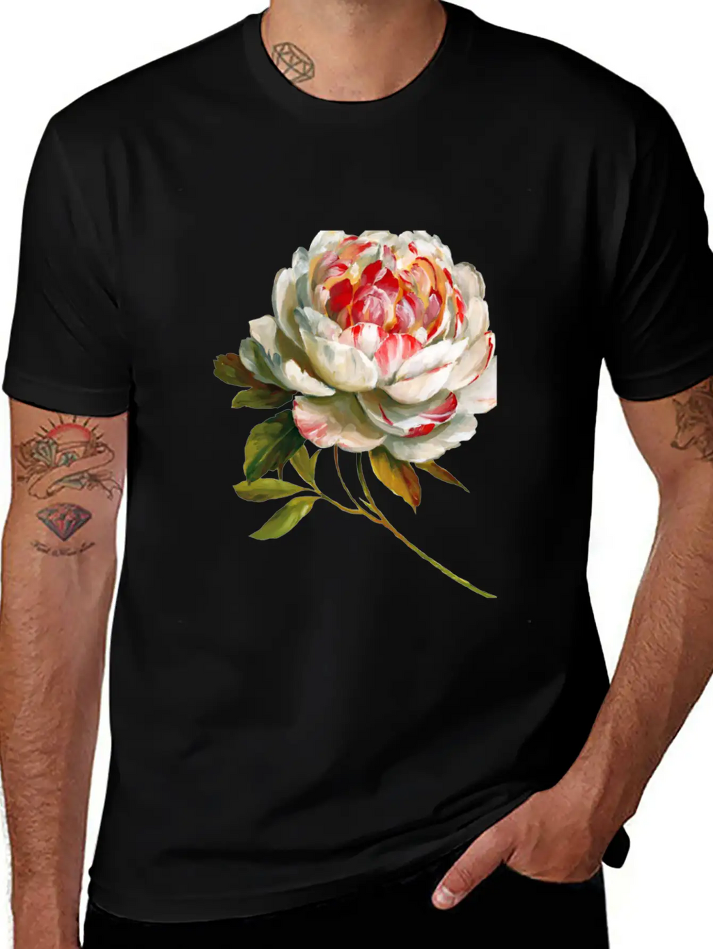 A Lovely White Rose Red Inside Lightweight Cotton T-Shirt – Daily Comfort Graphic Shirt