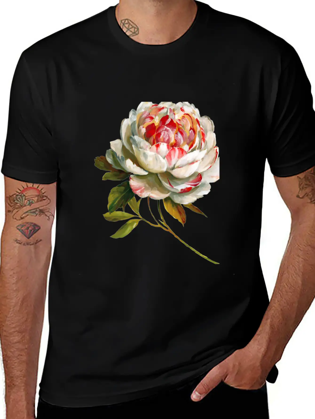 A Lovely White Rose Red Inside Lightweight Cotton T-Shirt – Daily Comfort Graphic Shirt