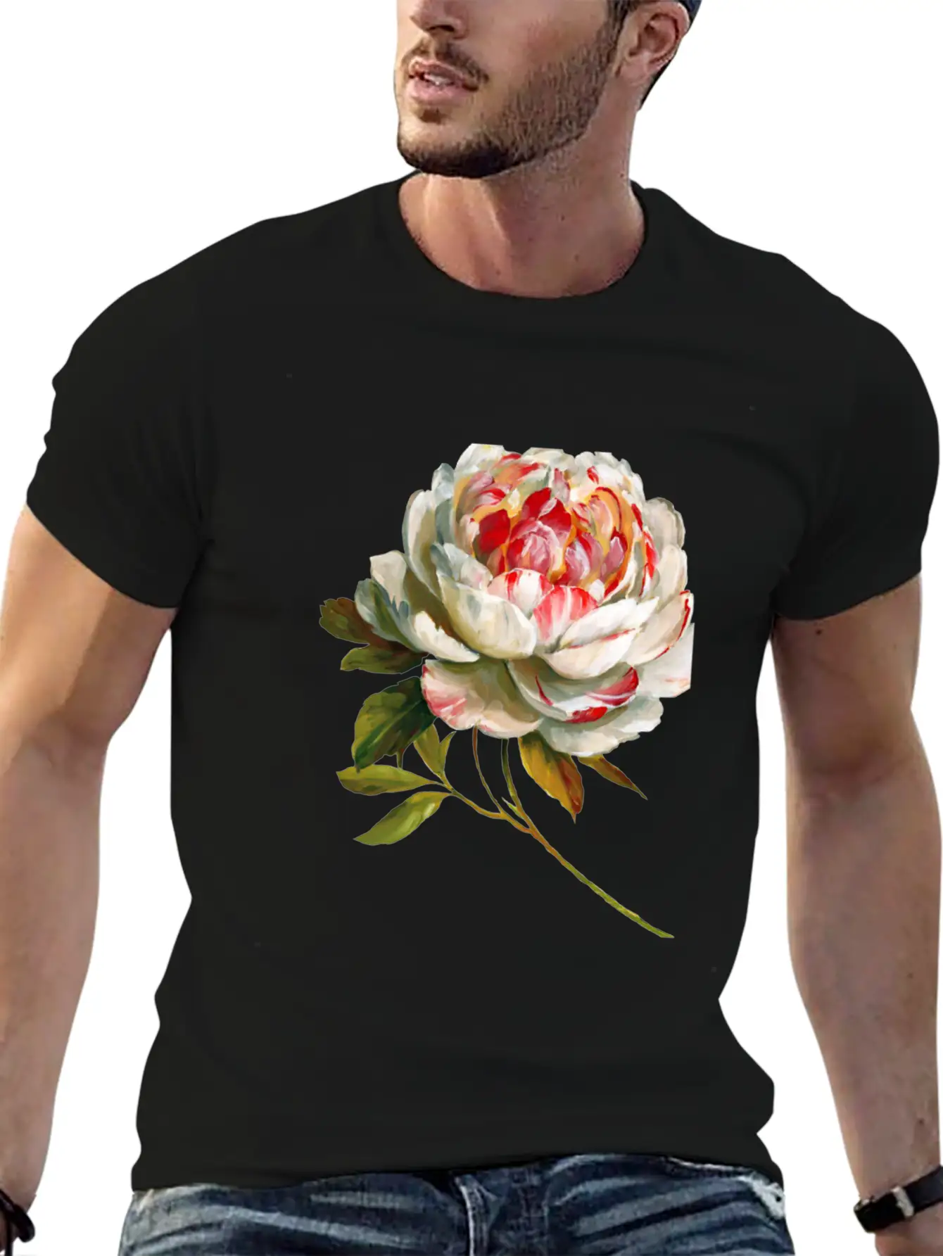 A Lovely White Rose Red Inside Lightweight Cotton T-Shirt – Daily Comfort Graphic Shirt