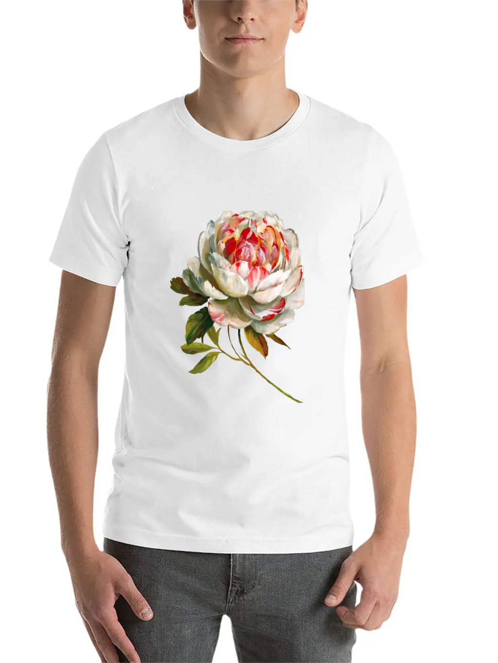 A Lovely White Rose Red Inside Lightweight Cotton T-Shirt – Daily Comfort Graphic Shirt