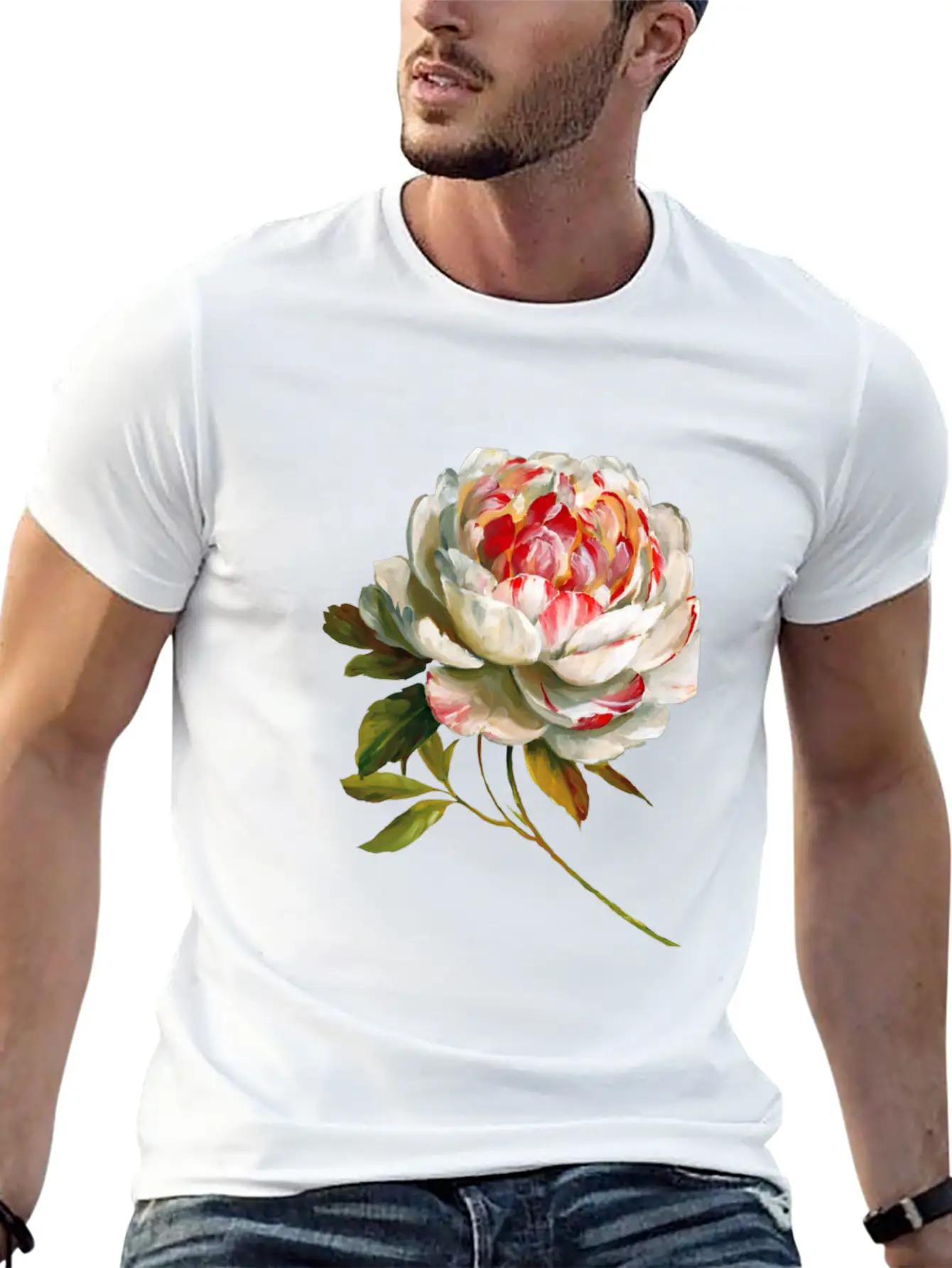 A Lovely White Rose Red Inside Lightweight Cotton T-Shirt – Daily Comfort Graphic Shirt