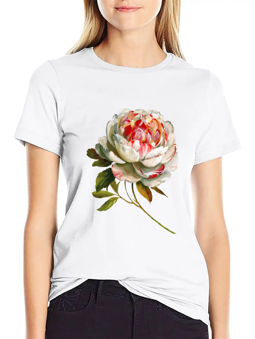 A Lovely White Rose Red Inside Lightweight Cotton T-Shirt – Daily Comfort Graphic Shirt