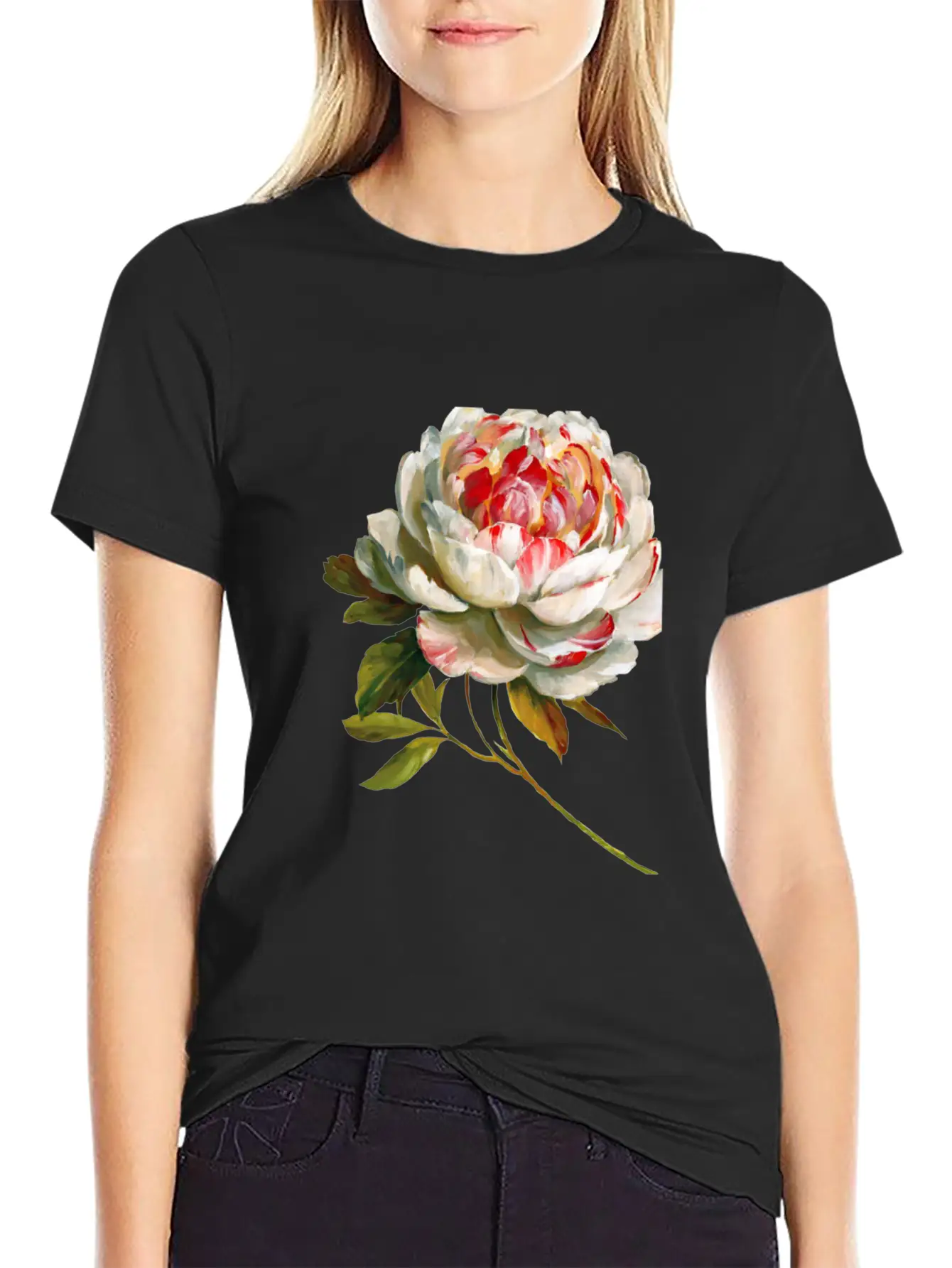 A Lovely White Rose Red Inside Lightweight Cotton T-Shirt – Daily Comfort Graphic Shirt