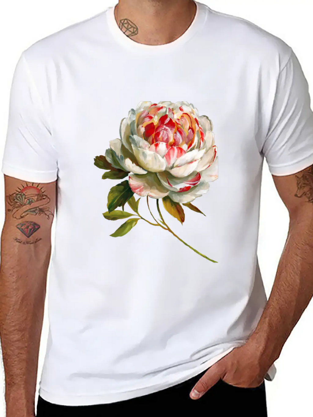 A Lovely White Rose Red Inside Lightweight Cotton T-Shirt – Daily Comfort Graphic Shirt