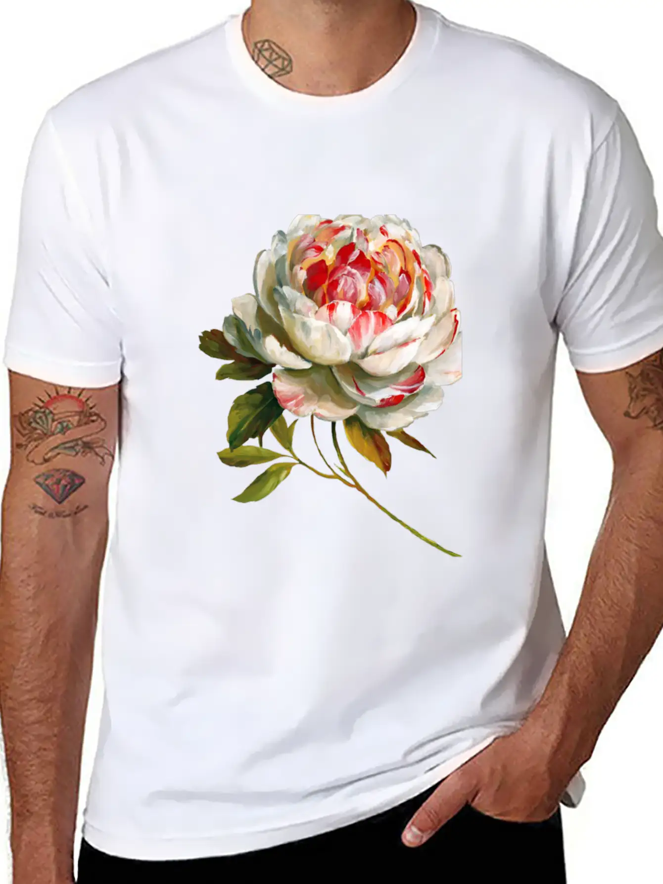 A Lovely White Rose Red Inside Lightweight Cotton T-Shirt – Daily Comfort Graphic Shirt