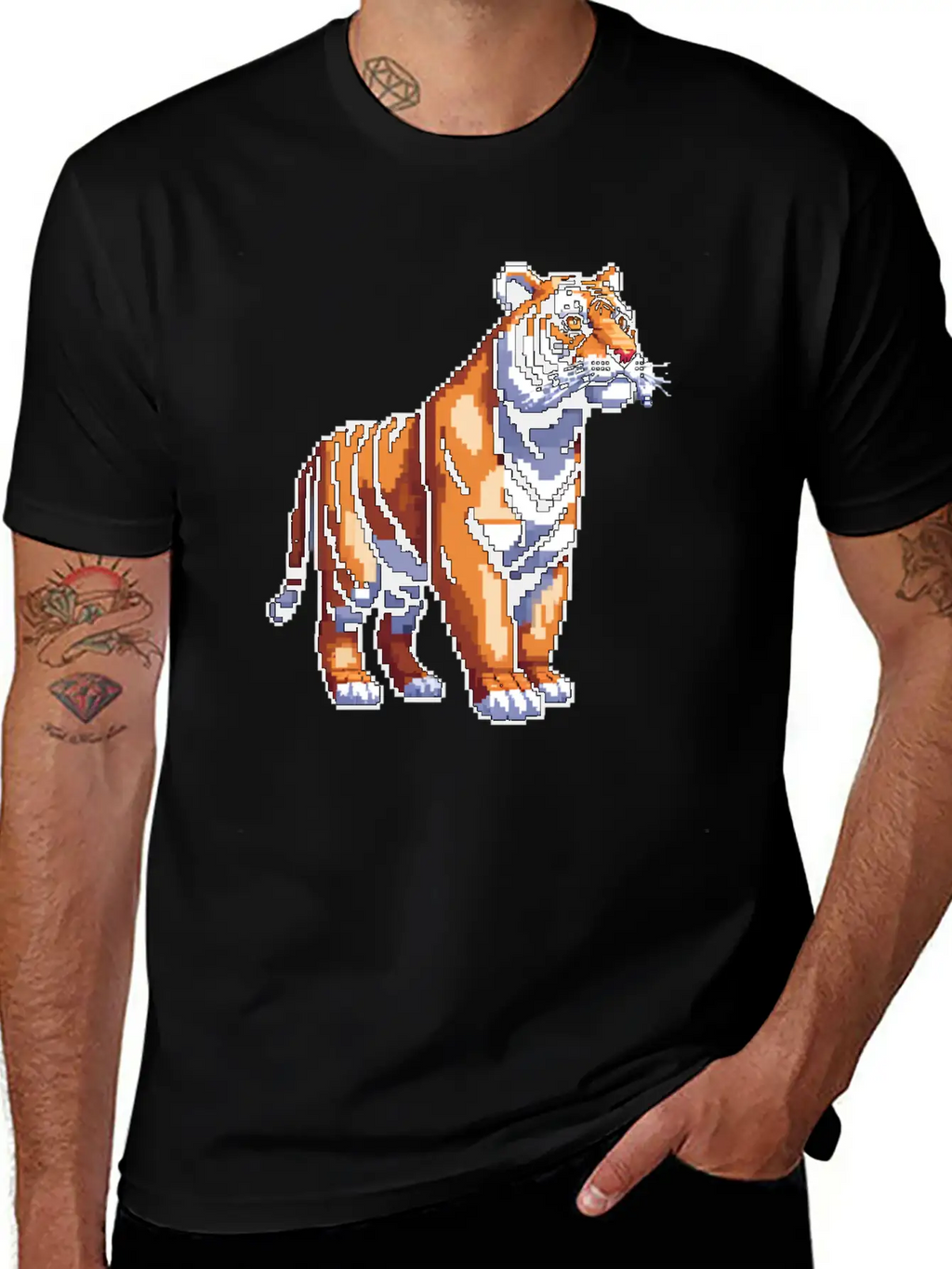 A Pixel Art Of A Tiger Classic Fit Graphic Tee For Daily Comfort – Unisex Cotton Shirt