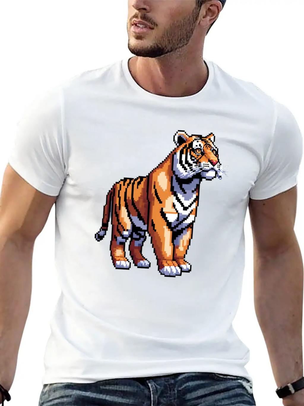 A Pixel Art Of A Tiger Classic Fit Graphic Tee For Daily Comfort – Unisex Cotton Shirt