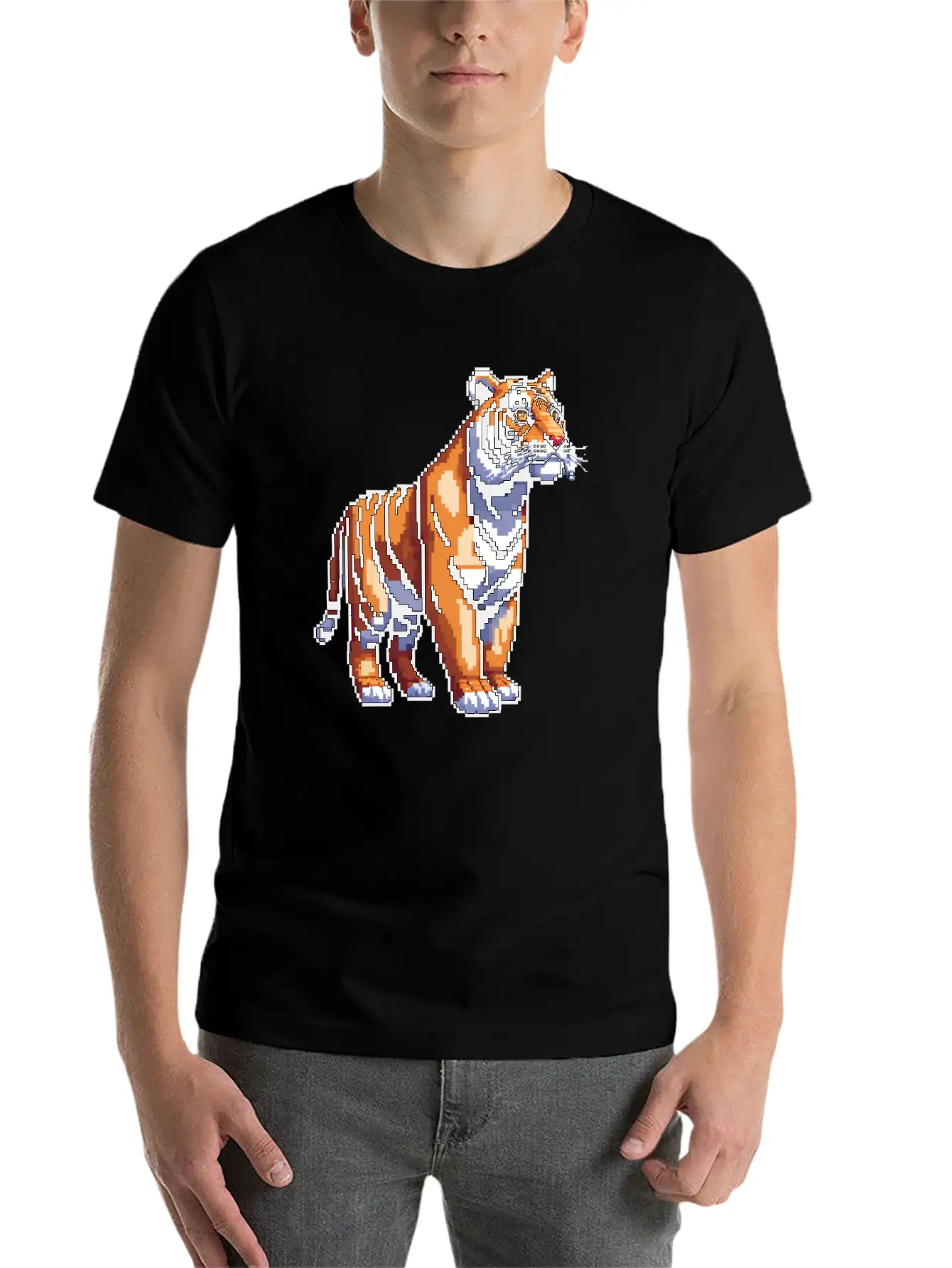 A Pixel Art Of A Tiger Classic Fit Graphic Tee For Daily Comfort – Unisex Cotton Shirt
