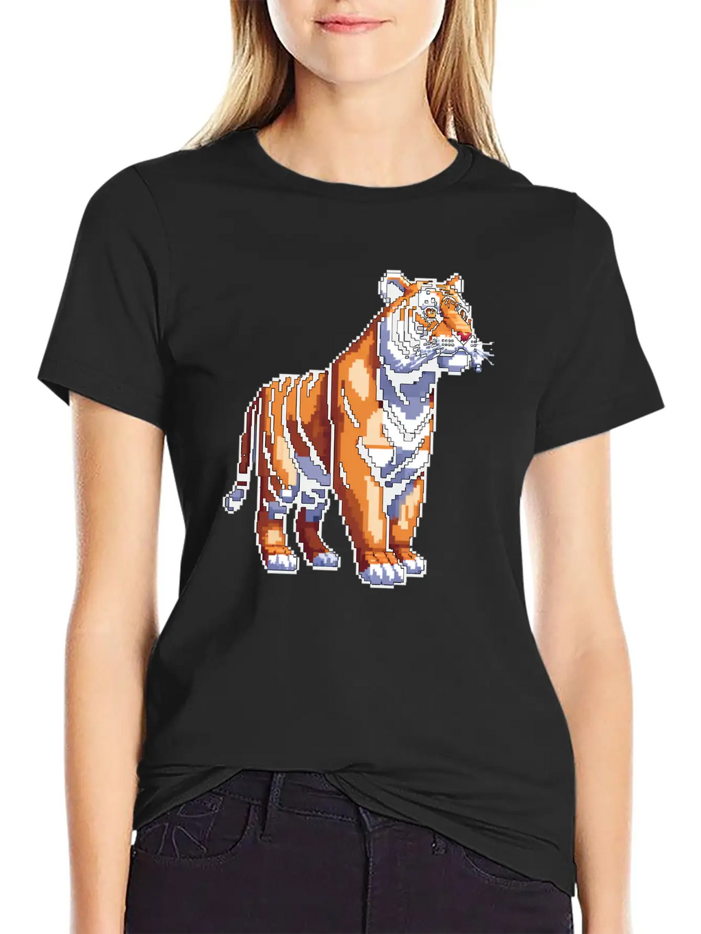 A Pixel Art Of A Tiger Classic Fit Graphic Tee For Daily Comfort – Unisex Cotton Shirt