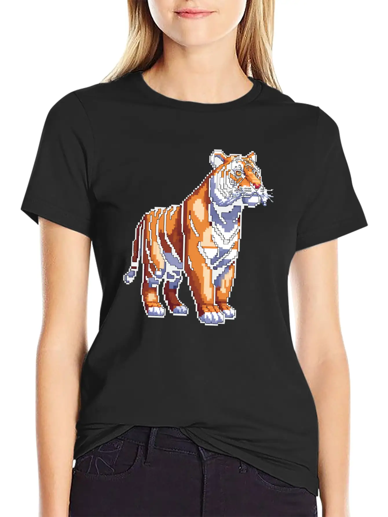 A Pixel Art Of A Tiger Classic Fit Graphic Tee For Daily Comfort – Unisex Cotton Shirt