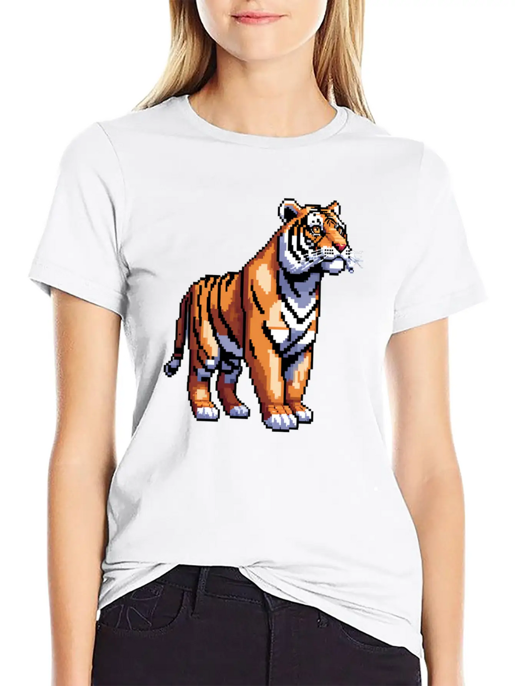 A Pixel Art Of A Tiger Classic Fit Graphic Tee For Daily Comfort – Unisex Cotton Shirt