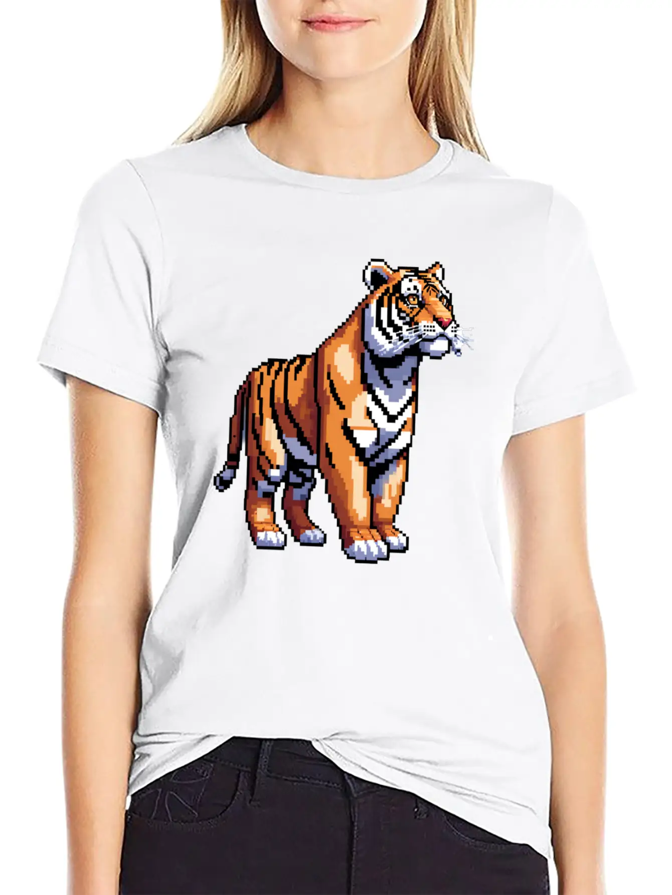 A Pixel Art Of A Tiger Classic Fit Graphic Tee For Daily Comfort – Unisex Cotton Shirt