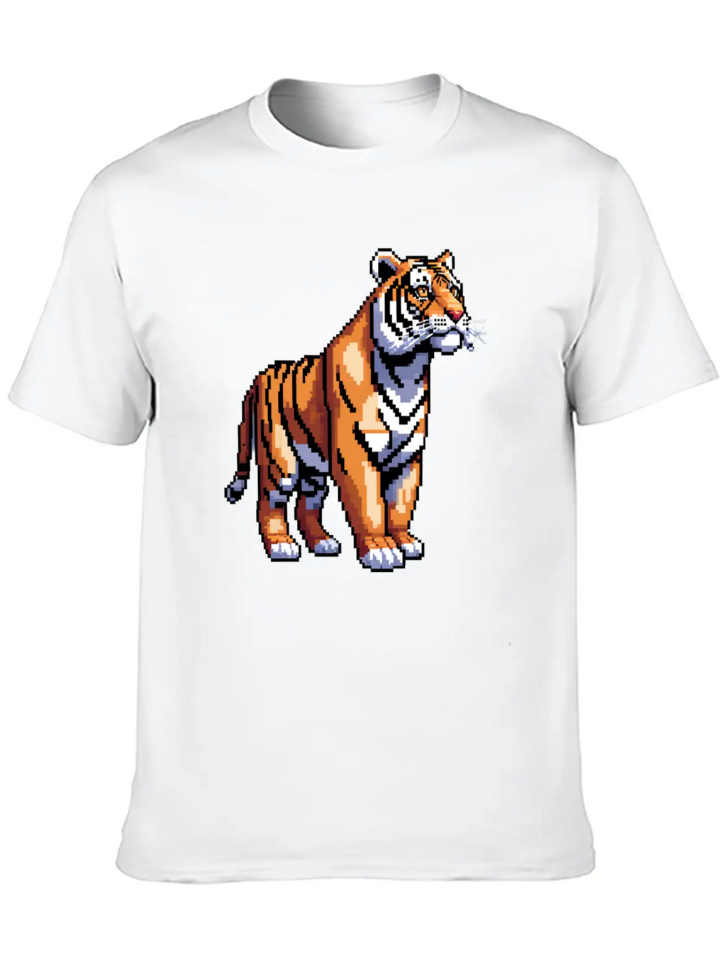 A Pixel Art Of A Tiger Classic Fit Graphic Tee For Daily Comfort – Unisex Cotton Shirt