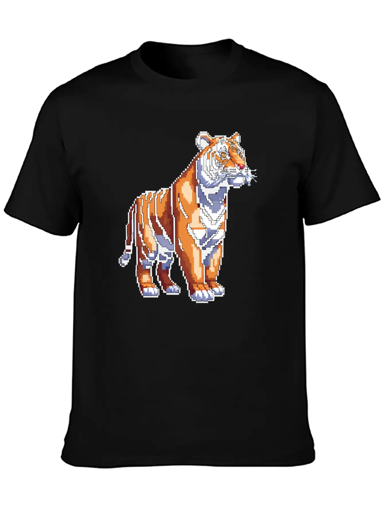 A Pixel Art Of A Tiger Classic Fit Graphic Tee For Daily Comfort – Unisex Cotton Shirt