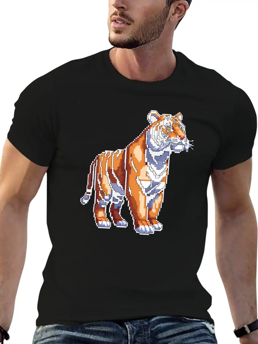 A Pixel Art Of A Tiger Classic Fit Graphic Tee For Daily Comfort – Unisex Cotton Shirt